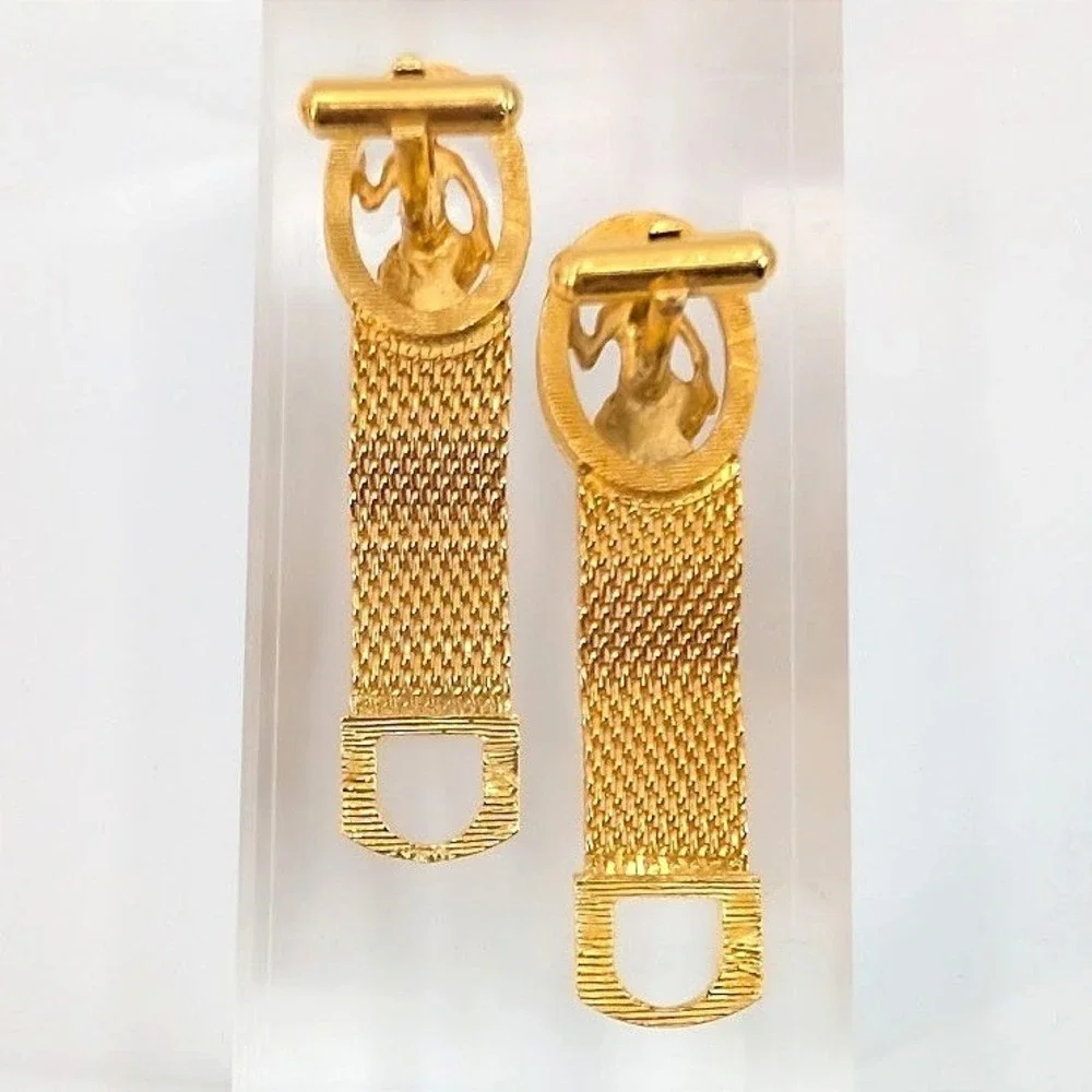 Vintage Gold Tone‎ Mesh Wrap Cufflinks Goddess Age of Aquarius Nymph